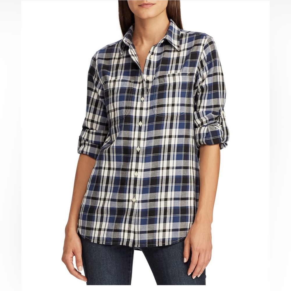 Lauren Ralph Lauren's classic plaid twill button - down shirt || Medium